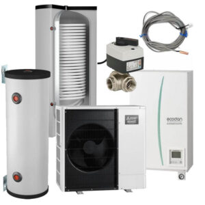 Pachet pompă de căldură aer-apă split Zubadan încălzire răcire ACM hidrobox boiler acumulator vană