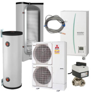 Pachet pompă de căldură aer-apă split Zubadan încălzire răcire ACM hidrobox boiler acumulator vană