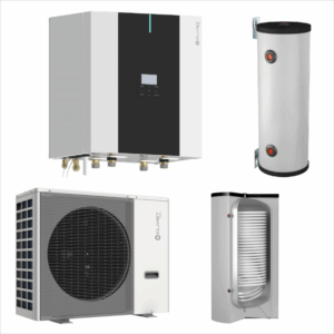 Pachet pompă de căldură aer-apă split Clivet încălzire răcire ACM hidrobox boiler acumulator