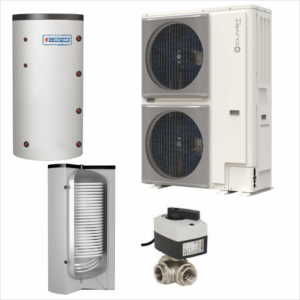 Pachet pompă de căldură aer-apă monobloc Clivet încălzire răcire ACM boiler acumulator vană